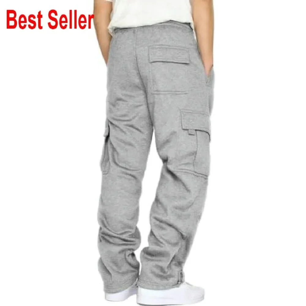 Men's Cargo Sweatpants Fleece Jogger Activewear Hiking Lounge Comfort